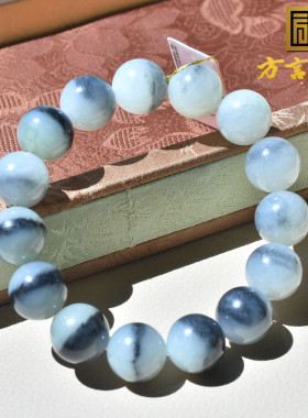 轰动方言精品和田玉收藏级特色新疆青花籽料卡14mm圆珠手链手串w2