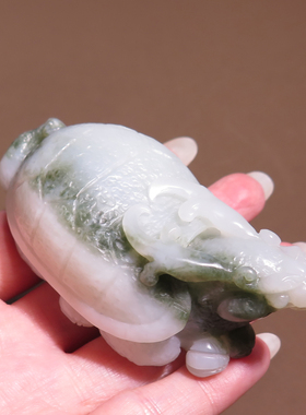 俄罗斯料翠青白玉双色龙龟手把件