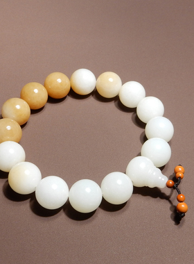 俄罗斯料脂白玉带糖14mm圆珠手串