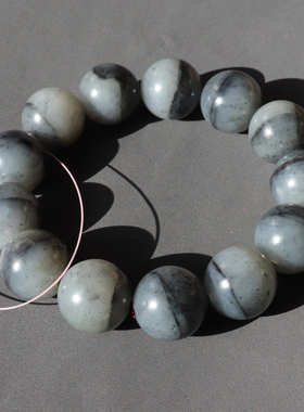 方言和田玉精品新疆黑白分明青花籽料一线天18mm大圆珠手链手串A8