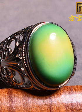 抢疯啦方言和田玉精品级优化高瓷藏式名族风化绿松石橄榄绿戒指R1