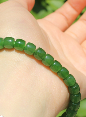 方言和田玉俄罗斯老坑料阳绿色碧玉无黑点7mm直切珠手串手链A5