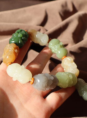 新疆糖玉碧玉黄口十八罗汉手串