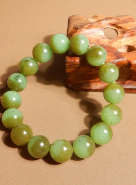 俄罗斯果绿带糖碧玉12mm圆珠手串