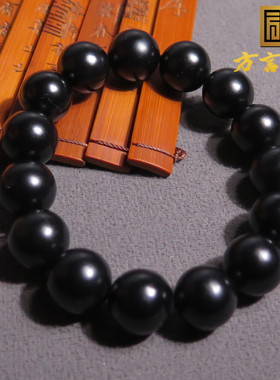 放大漏方言品牌和田玉罕见新疆高脂墨玉籽料卡14mm圆珠手串手链X7