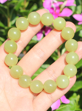 和田玉且末料高脂糯青黄口料手串