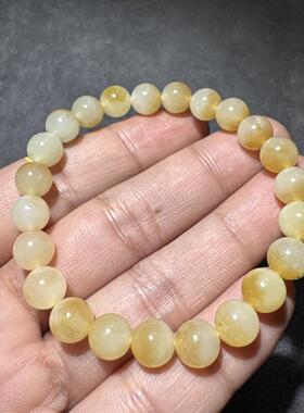 亮眼方言新疆和田玉精品老熟且末黄玉带糖特色猫眼8mm圆珠手串S6