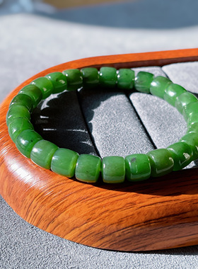 震惊方言和田玉精品佩戴特色俄罗斯碧玉菠菜绿卡7mm老型珠手串w1