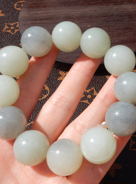 新疆青花籽料18mm圆珠手链手串