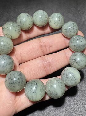 高品质方言和田玉老熟新疆玉龙河点墨青花一线天特色16mm手串S