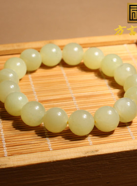 亮眼方言放漏回馈新疆和田玉且末高脂高糯黄口料12mm玉手链手串h8