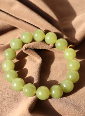 新疆油润且末青黄口12mm圆珠手串