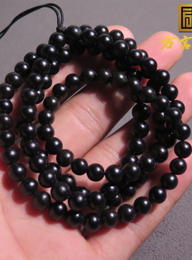 巨漏方言品牌和田玉罕见漆黑如墨墨玉籽料6mm项链多圈手串X7