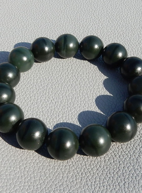 惊呆了方言和田玉新疆油润沙枣青籽料一线天14mm圆珠手链手串A5