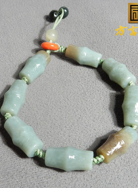 美美哒方言和田玉精品新疆油润细腻且末蓝带糖竹节珠手串手链A5