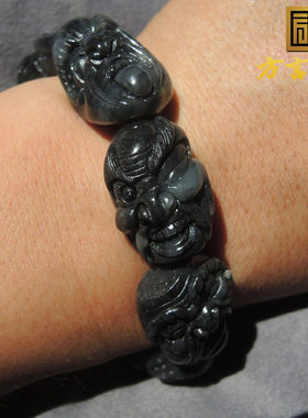方言墨玉籽料手串罗汉豪华手链