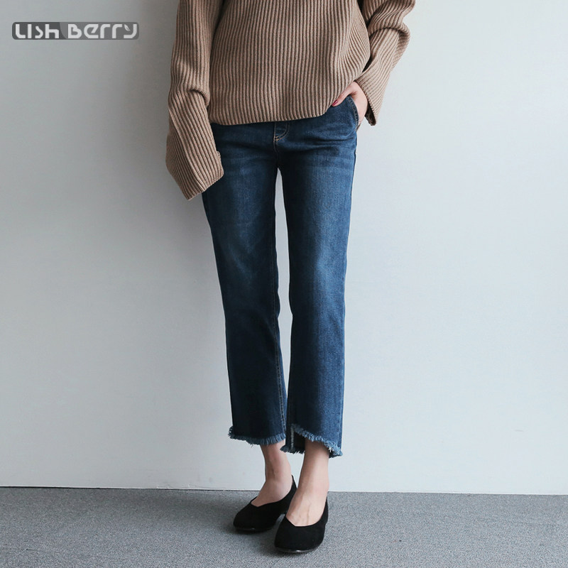 孕妇秋冬季外穿潮妈时尚打底牛仔裤 lishberry孕妇直筒裤