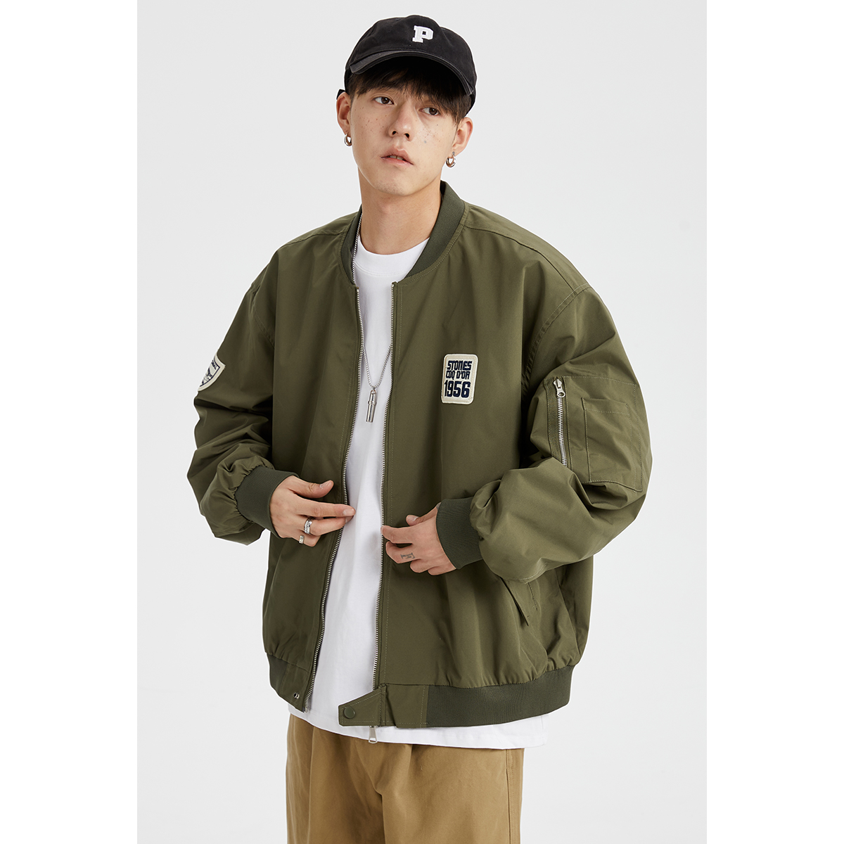 男道日系纯色立领飞行员夹克男士秋季美式宽松潮流痞帅棒球服外套 - 图2