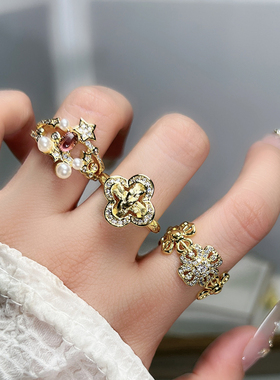 新款轻奢复古时尚气质百搭彩色蝴蝶珐琅戒指女小众设计感时尚指环