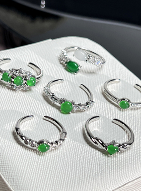 高端精致仿祖母绿蛋面轻奢开口戒指女国风时尚冷淡风个性百搭指环