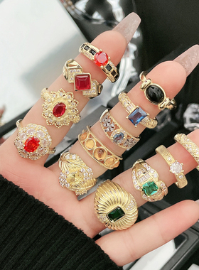 中古宫廷风镂空花纹时尚开口戒指女甜酷蕾丝轻奢高级感跨境食指戒