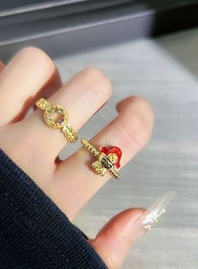 财神爷马年红色戒指女小众设计高级感民族风创意金钱个性时尚指环