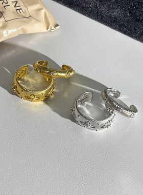 新中式复古精致贵气拉丝四叶草戒指女冷淡风简约高级感百搭食指环