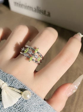 清甜茉莉简约素圈苹果绿叠戴开口戒指女精致小众独特冷淡风食指戒