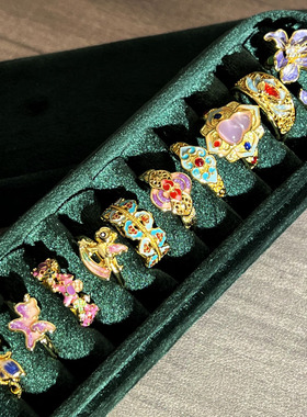 繁花纳吉新中式国风花朵小马精致珐琅彩戒指女小众独特设计感指环