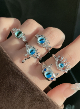 恶魔之眼开口戒指女猫瞳小众轻奢高级感个性冷淡风食指戒独特指环