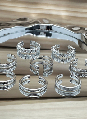 细圈微镶简约环形时尚戒指女可调节百搭通勤个性情侣指环小众配饰