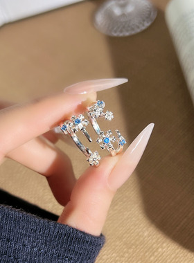 极简清冷感蓝钻雪花气质情侣戒指小众日常百搭轻奢高级感指环配饰