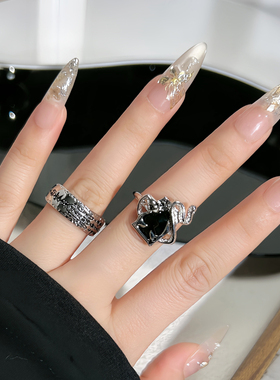 个性灵蛇黑桃A戒指女高级感朋克小众设计感精致独特时尚风潮指环