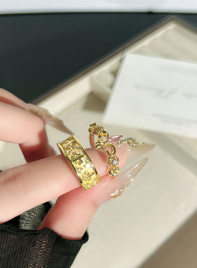 法式复古贵气感鸢尾花星星彩钻开口戒指女小众时尚温柔叠戴食指环
