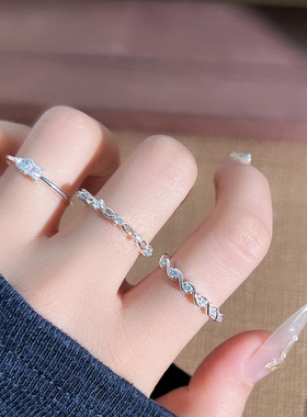 法式清冷感甜美风银色细圈闪钻蝴蝶结开口戒指女简约轻奢小众指环