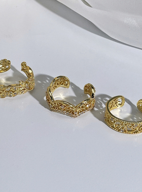 新款复古蕾丝镂空线条时尚开口戒指女ins小众气质甜酷高级感指环