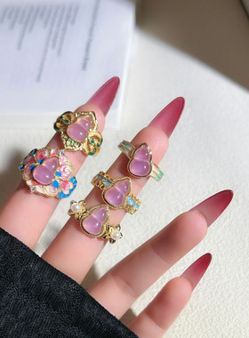 爆款复古宫廷风蕾丝葫芦轻奢气质珐琅戒指女小众设计感冷淡风指环