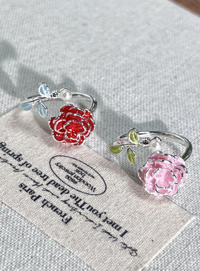 国潮风立体玫瑰花夏日氛围感精致开口戒指女独特个性甜酷百搭指环