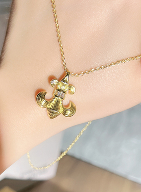 夏季新款中古风拉丝鸢尾花手链项链套装女轻奢潮小众高级感锁骨链