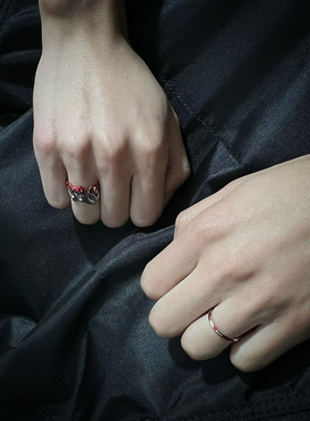 红色火焰潮酷简约滴釉开口戒指不规则个性冷淡风小众设计时尚指环