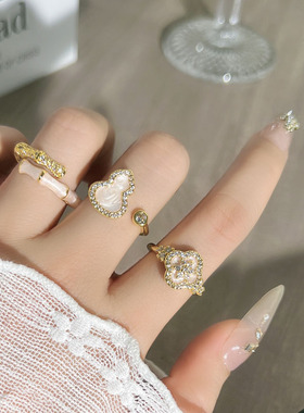 温柔绽放蝴蝶花朵珐琅甜美开口戒指女纯欲风气质轻奢高级感食指戒