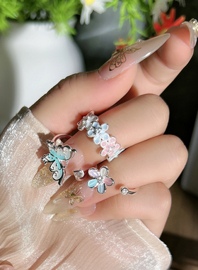 甜美多巴胺彩色花朵滴釉开口戒指女小众时尚爆款油画风绝美指环潮