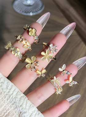 蝶蕊花影轻奢甜美少女时尚花朵蝴蝶开口戒指女精致猫眼石小众指环