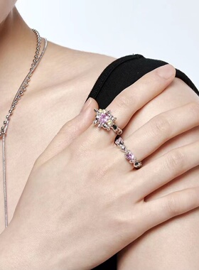 新款小众设计糖纸爱心锆石开口戒指女个性甜酷辣妹高级感轻奢指环