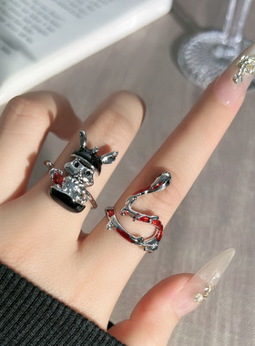 混搭肌理异形蛇形蝴蝶小众开口戒指女兔子气质朋克独特高级感指环