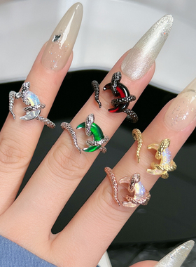 原创新中式月光石肌理蛇形开口戒指女冷淡风气质时尚个性小众指环