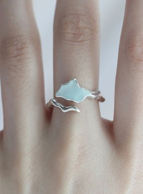 小众设计甜酷风不规则纹理蓝色滴釉开口戒指女时尚个性气质食指环