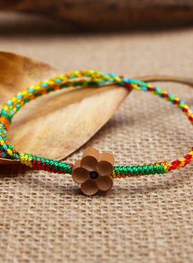 野生桃木编织男女款情侣红绳手链