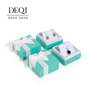 德启纸盒项链吊坠耳钉饰品收纳盒蒂芙尼绿蝴蝶结天地盖首饰盒