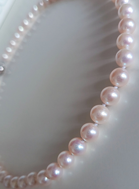 天然淡水近圆珍珠Akoya项链S925银强镜面粉光百搭通勤时尚带证书